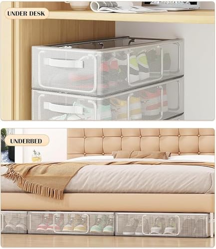 Image of Under Bed Shoe Storage Organizer with Lid, Foldable Storage Box with Handles, Large Capacity Dustproof Container for Shoes, Clothes, Blankets & Wardrobe Organization (1 Set)