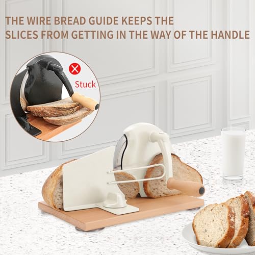 Image of CAWIU Manual Bread Slicer with Hand Crank- Adjustable Thickness Bread Cutter for Even Slices, Perfect for Homemade Sourdough, Sandwich, and More, Cream