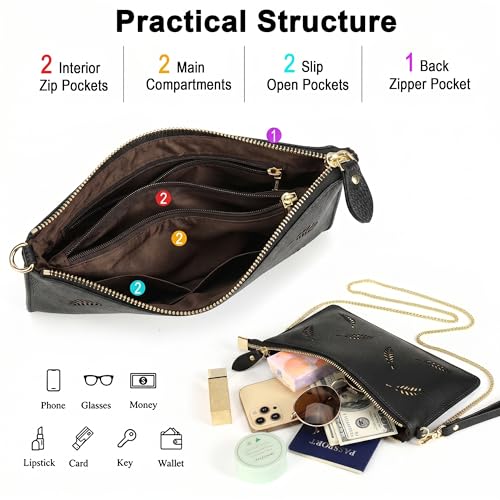 Image of YALUXE Genuine Leather Wristlet Handbags Purses Cell Phone Pocket Clutch Wallet Crossbody Bags for Women