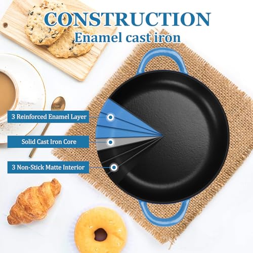 Round Bread Oven for Homemade Sourdough Bread Baking, Leonyo Enameled Cast Iron Dutch Oven Pot with Dome Lid, Non Stick Silicone Baking Mat for Cooking, 6 Quart, Blue image 5