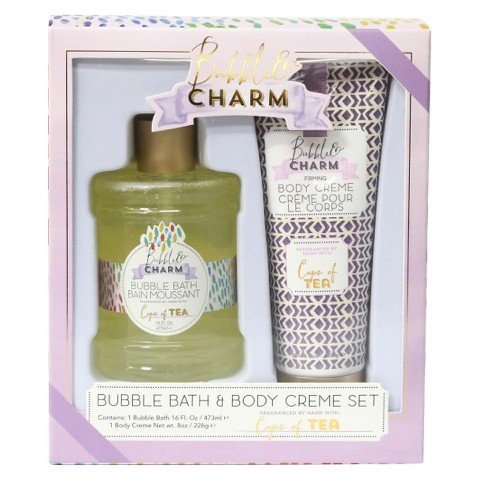 Bubble & Charm Bubble Bath 16 Oz & Firming Body Creme 8 Oz. Gift Set Fragranced By Hand with Cups of Tea