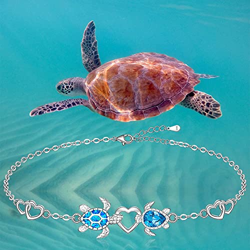 Blue Opal Sea Turtle Bracelet for Women Sea Turtle Gifts Sterling Silver Summer Beach Ocean Mother Daughter3