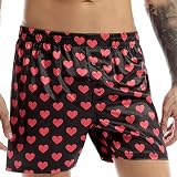 Aiihoo Herren Satin Boxershorts Boxer Briefs mit Herz Muster Glänzend Kurze Hose Männer Unterwäsche Unterhose Badeshorts Mehrere Stile Schwarz L