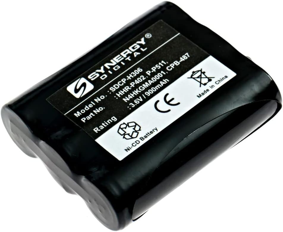 Synergy Digital Cordless Phone Battery, Compatible with Panasonic N4HKGMA00001 Cordless Phone, (Ni-CD, 3.6V, 900mAh) Ultra High Capacity, Replacement for Panasonic P-P511 Battery