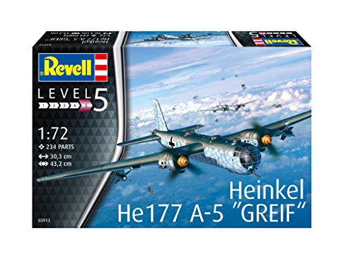 Revell 03913 Heinkel He177 A-5 Greif 14 Modellbausatz im Maßstab 1:72 Level 5orginalgetreue Nachbildung mit vielen Details, 14 Jahre to 99 Jahre, Multicolour