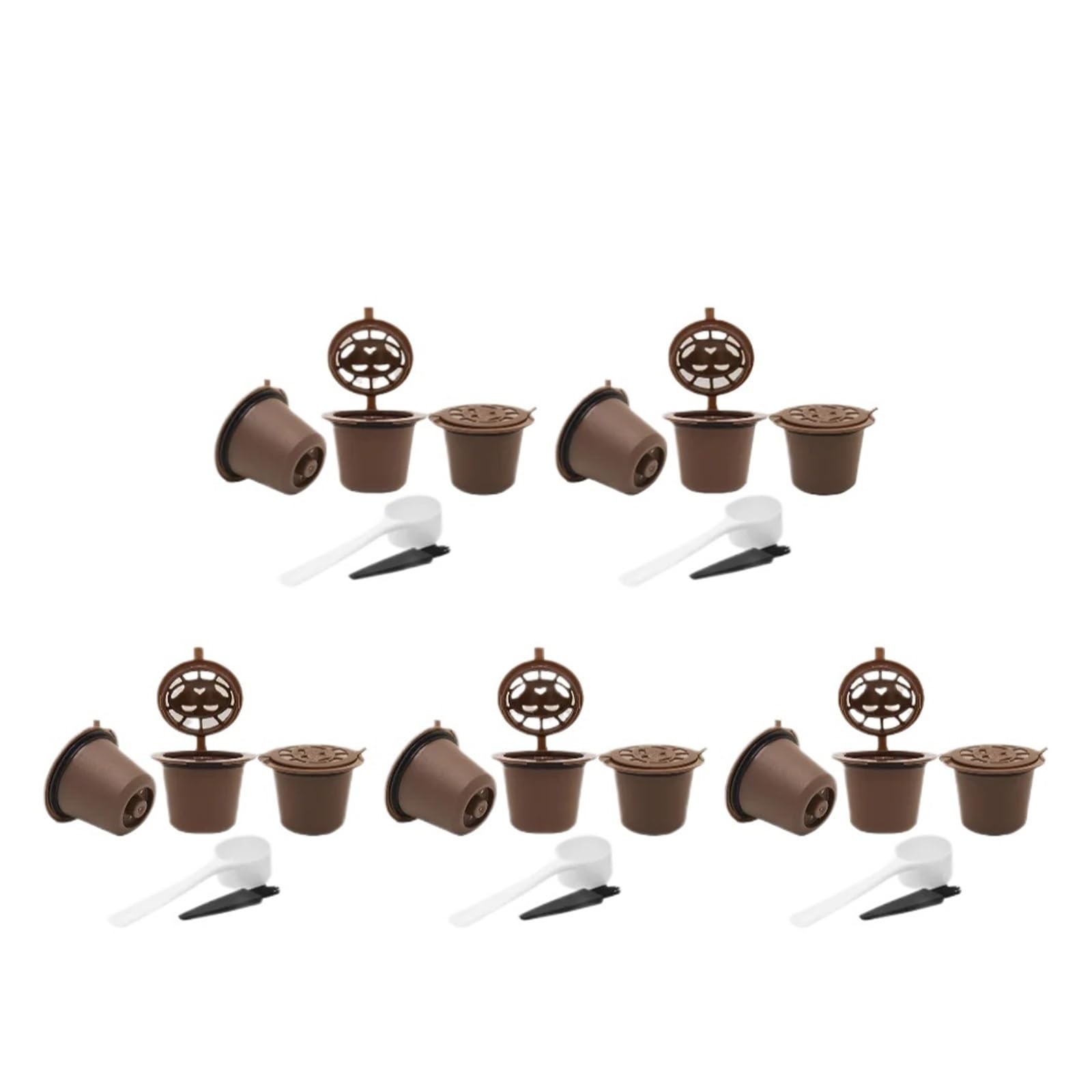 Filtros de cápsulas recargables for máquina café, filtro reutilizable con cepillo cuchara, 30-6 uds(Coffee 15PCS)