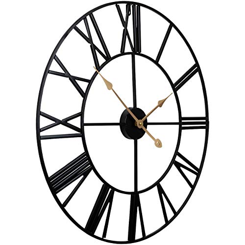 Sorbus Large Decorative Wall Clock 24 Inch, Oversized Centurian Roman Numeral Style Modern Home Decor Ideal For Living Room, Analog Metal Clock, 24" Round (Black) #TOP4