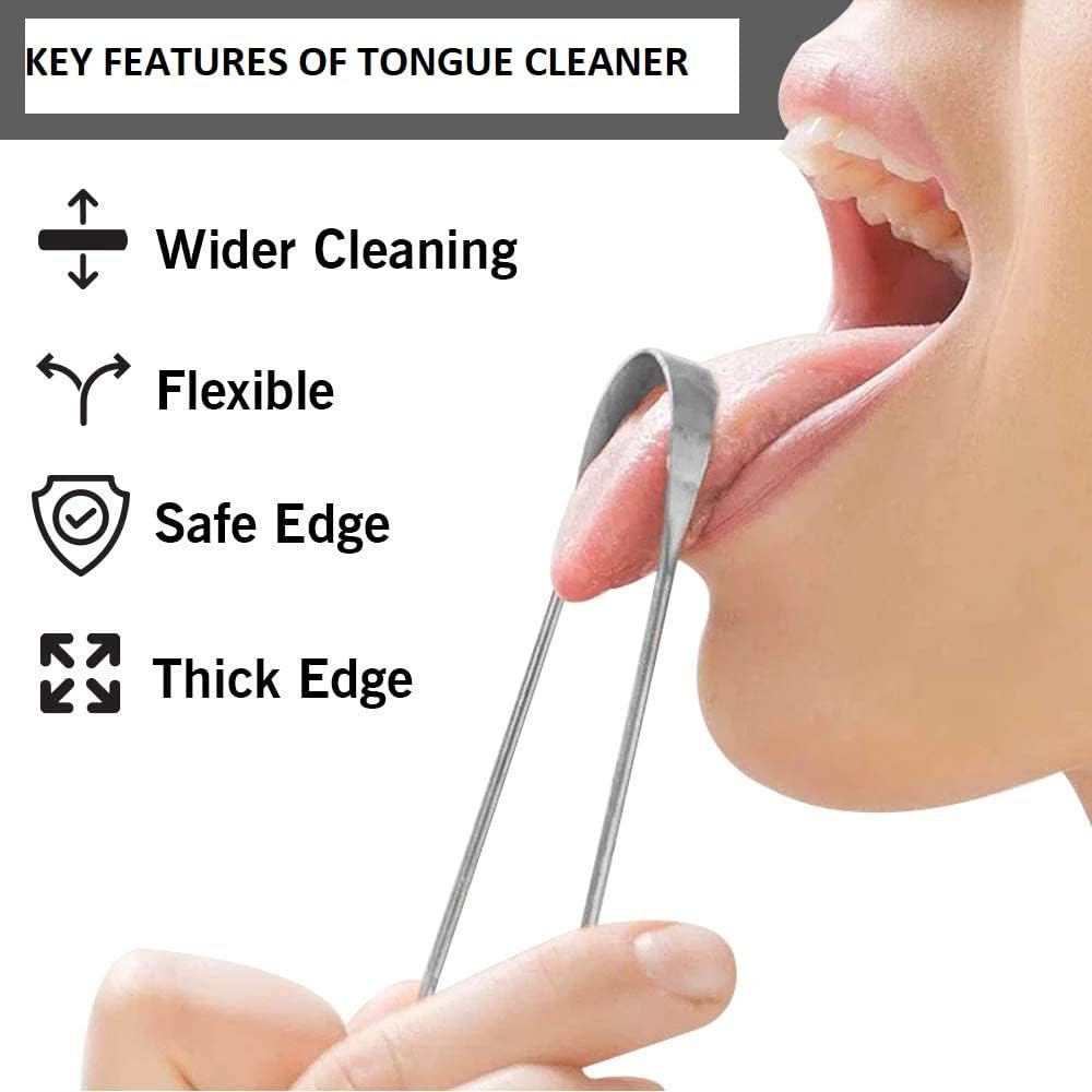 4 Pack Stainless Steel Tongue Cleaner Scraper Fights Bad Breath Treatment for Adults Kids Oral Care Hygiene Thick Safe Blunt Edges Flexible Handle and Comfortable Grip - Image 4