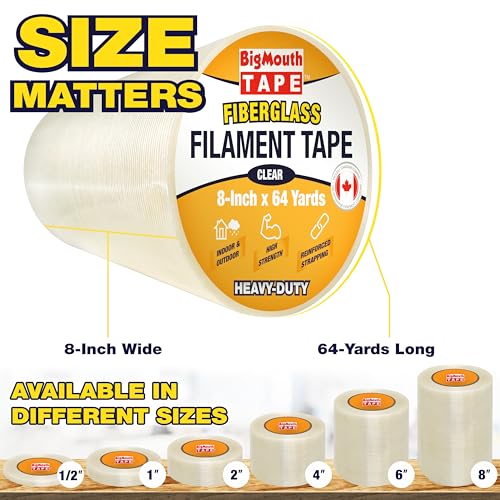 Image of 6 Rolls Filament Tape, 8-inch x 384-Yards, Available in 6 Sizes, Clear Strapping Tape 1 inch, Used for Strapping, Fixing, Reinforcing, and Repairing