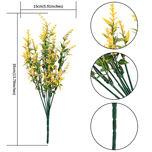Xiaomoyu 6 Pcs Artificial Lavender Flowers Plastic Decorative Flowers Indoor and Outdoor Fake Plants UV Resistant Shrubs Bushes Greenery Hanging Planter for Home Garden Office Grass Table(Yellow)