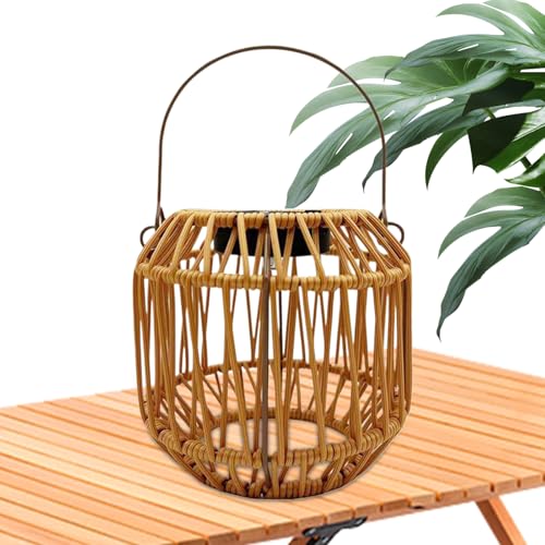 Farol solar | Farol portátil de mimbre trenzado con carga solar – Decoración de jardín impermeable IP65 colgante para balcón, piscina, casa, camping, terraza, patio, camino
