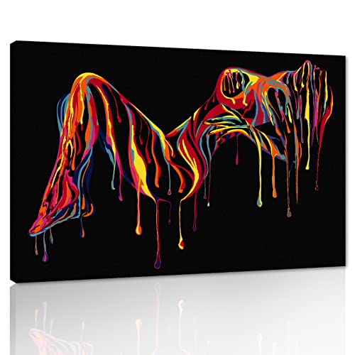 Sexy Woman Body Painting on Canvas Wall Art Nude Abstract Modern Prints Home Decor for Living Room Bedroom Hotel Bar Toilet, Framed 28”x44
