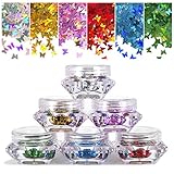 6 Colors Butterfly Nail Sequin, Ultra Thin Iridescent Nail Glitter Paillette, Holographic Laser 3D Nail Art Flakes, Shining Sequin Paillette for Face DIY Crafts
