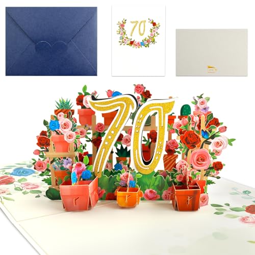 SHOWHEEL 70.Geburtstagskarte,3D Pop Up Karte 70 Geburtstag,70. 3D Geburtstag Gru&szlig;karte,Blume Pop Up Geburtstagskarte 70. Geburtstag Geschenk zum 70 Geburtsta Mutter Frau Oma Freund