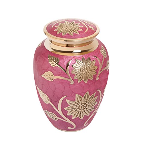 Pink Flower Funeral Urn By Liliane Memorials - Cremation Urn For Human Ashes - Brass - Suitable For Cemetery Burial Or Niche - Rose Lisette Model - Large Size Fits Remains Of Adults Up To 200 Lbs #TOP2