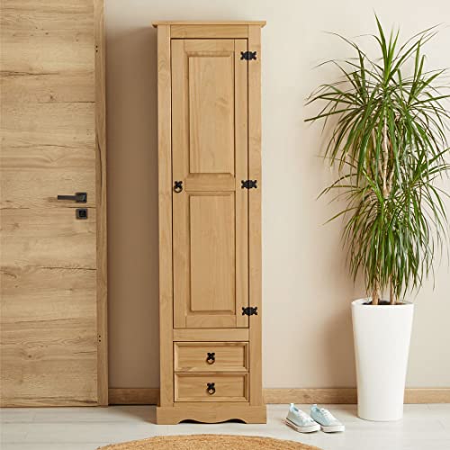 IDIMEX Armoire Tequila Meuble de Rangement avec 7 tablettes derrière 1 Porte battante et 2 tiroirs, en pin Massif à la Finition teintée et cirée