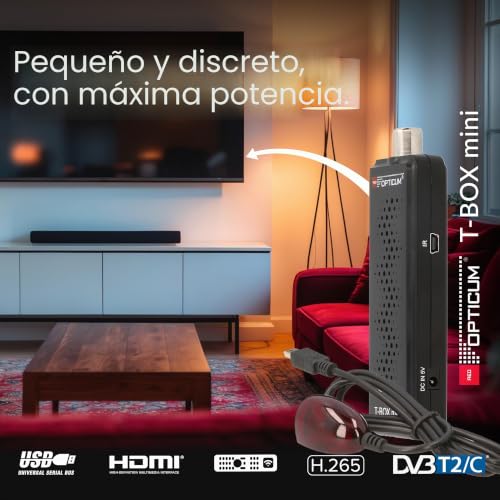 Miniatura 4 de Red Opticum T-Box Mini Dvb-T2 C Receptor Digital Full Hd, H.265 Hevc, Hdmi, Usb 2.0, Negro, Con Control Remoto, Sensor Ir, Epg, Teletexto, Función Pvr, 115 X 37 X 17 Mm