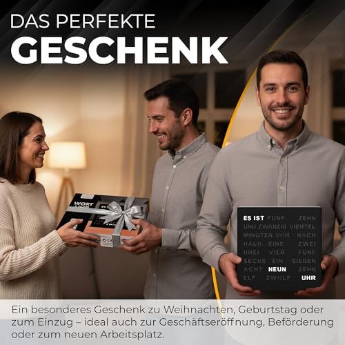 Bada Bing LED Wortuhr Schwarz mit Deutscher Wort Anzeige - edle Metall Uhr mit USB Kabel Wanduhr modern - Tischuhr hochwertig lautlos zum Aufstellen/Aufhängen - Deko Geschenk Männer Geburtstag Büro