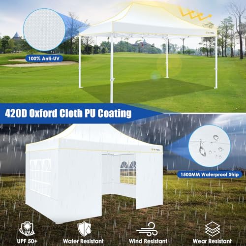 Image of HOTEEL 10x15 Heavy Duty Pop Up Canopy with Sidewalls, Party Tent with Roller Bag for Event Wedding, Upgraded Commercial Waterproof Instant Canopy, Thick Hexagonal Legs, UPF50+, White