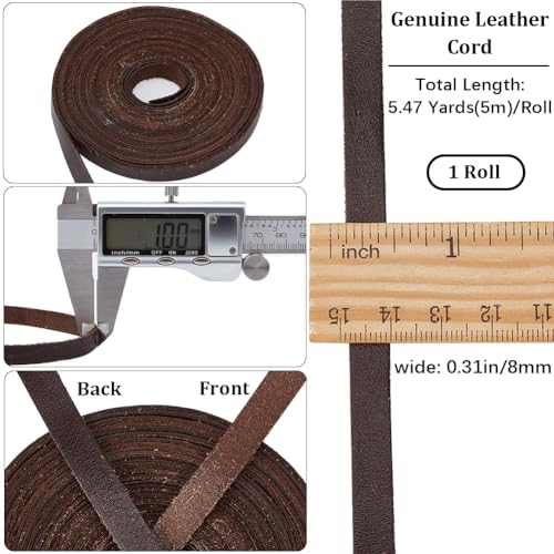 GORGECRAFT 5M Leather Strap Strip 8mm Wide Flat Genuine Leather Cord String Natural Cowhide Braiding Threads Rope for Bracelets Necklace Jewelry Making Guitar Belts DIY Crafts - Image 2