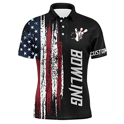 PIONAMZIOZ American Flag Bowling Shirt for Men, Custom Polo Bowling Jersey with Names, Patriots Bowling Shirt Men Bowlers (Polo 04)
