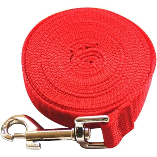 DancJulieトレーニングや散歩に最適な、ナイロン製のロング犬用リード。滑り止めハンドル付き。メッシュ素材。小型犬、中型犬、大型犬に適しています。ハーネスやペットトレーニング用品にも対応しています。 (レッド,50M)