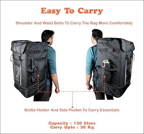 Image of Premium 130L (Extra Large - XXL) Delivery Bag for Logistics & Courier | 27-Inch Waterproof Backpack for Bike & Scooter | Heavy Duty Ecommerce & Grocery Bag with Rain Cover (Black)