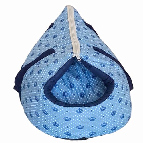 Bolsa de Transporte Pet e Cama Toca 2 em 1 Passeio Gato e Cachorro Impermeável com Zíper Azul Bebê