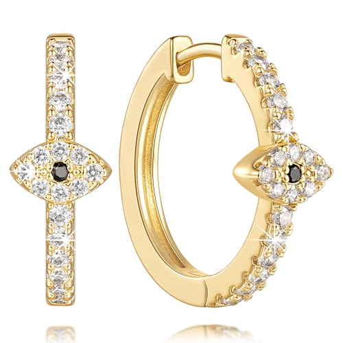 Gold Hoop Earrings for Women 14K Gold Earrings for Women Evil Eye Hoop Earring for Womens Hoops Fashion Powerful Evil Eye with Shimmering Cubic Zirconia Unique Womens Hoops Earring