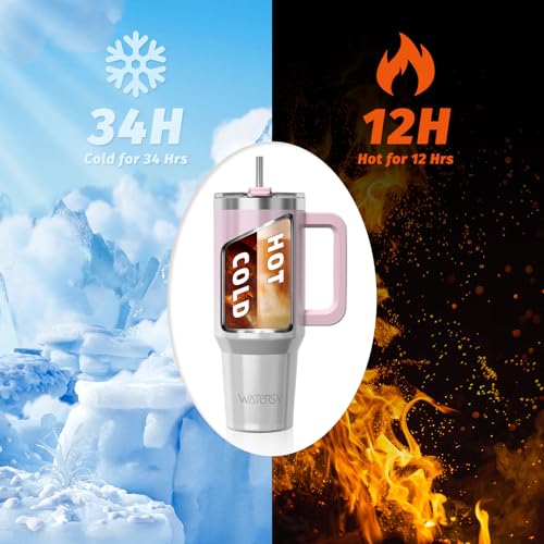 Image of 30 oz Shiny Tumbler with Handle and Straw,Stainless Steel Tumbler with Lid and Straw,Insulated Travel Mug(Cold for 34 Hours),Water Bottle for Iced Tea,Coffee (Pink)