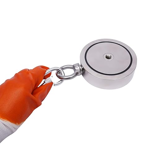 Miniatura 5 de Kit de imán de pesca de 2625 libras, kit de pesca de imán de doble cara con cuerda, imán de pesca súper fuerte para recuperar artículos en río,