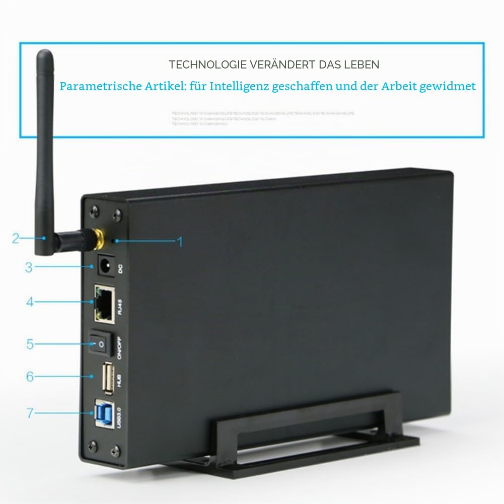 Tragbares 3,5-HDD-SSD-Gehäuse, Tragbarer USB3.0-Rj45-Ethernet-NAS-Netzwerk-Streaming-Server-Speicher für Gehäuse, EU-Stecker