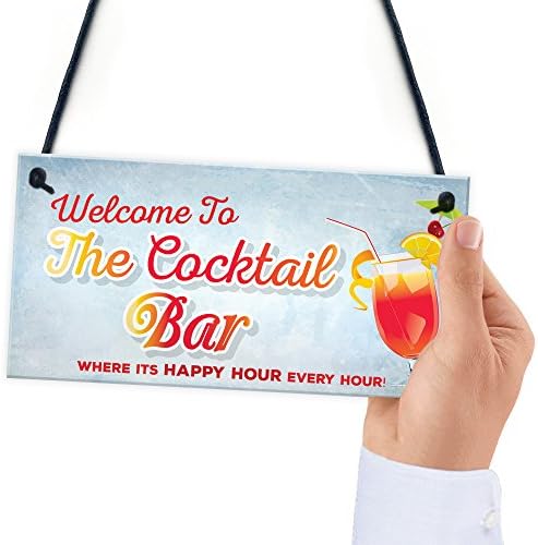 RED OCEAN Welcome To Cocktail Bar Novelty Hanging Plaque Pub Bar Garden Sign Friendship Gift