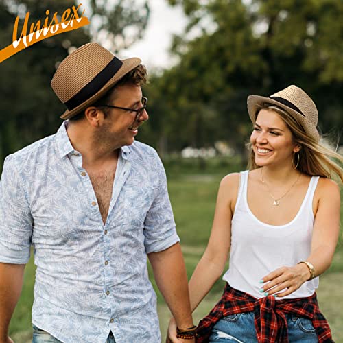 Womens Short Brim Straw Sun Hat Fedora Trilby Hat Panama Men Roll Up Packable Beach Hats Khaki #TOP5