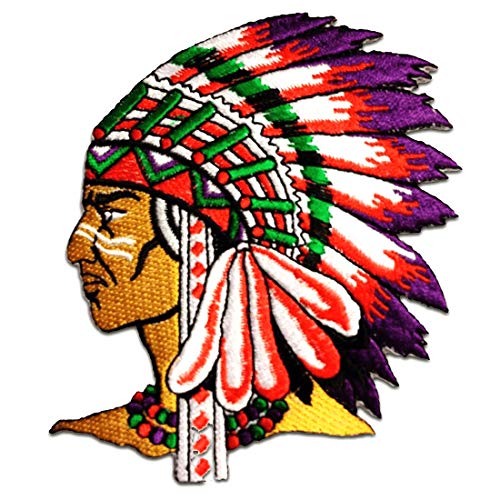 Patch hippie Capo Indiano Indigeno Nativo Americano vintage: Toppa adesiva per tessuti festival retrò con dettagli curati; perfetta su t-shirt, felpa, giacca di jeans, giacca di pelle, berretto, borsa di stoffa, bandana