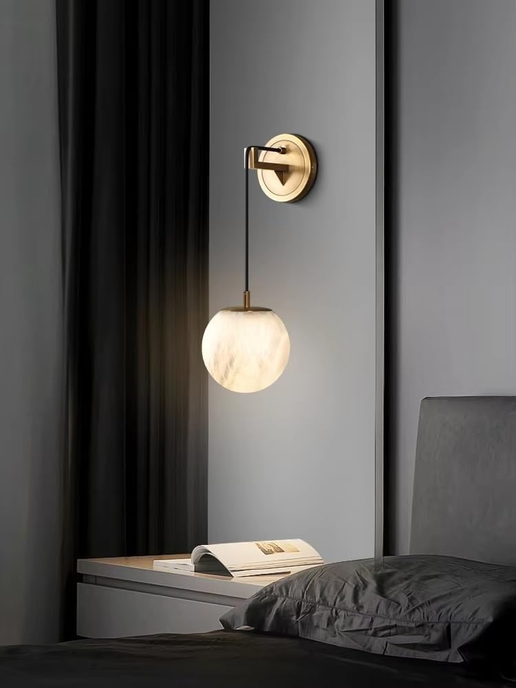 Nowoczesna Minimalistyczna Lampka Nocna Na Balkon, Korytarz, W Całości Miedziana, Luksusowe, Naturalne Marmurowe Tło Pod Telewizor Do Salonu, Ciepła Biel-Złoto-D 15 Cm, Ciepła Biel-Czarno