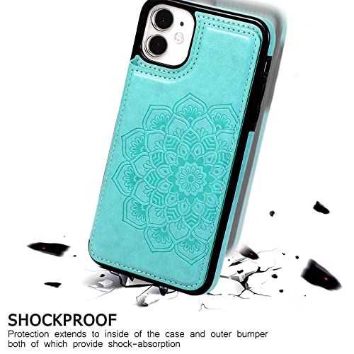 KRHGEIK for iPhone 12 Pro/iPhone 12 Wallet Case with Card Holder,Women Mandala Emboss PU Leather with Kickstand Magnetic Clasp Slim Flip Shockproof Cover 6.1 Inch (Mint) by KRHGEIK - Image 7