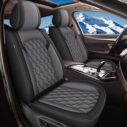 Image of Front Seat Covers for Nissan Maxima 2011-2023 Faux Leather | Waterproof Breathable Scratch Resistant 360 Wrap Airbag Compatible Easy Clean (2 Seats,Black & Grey)