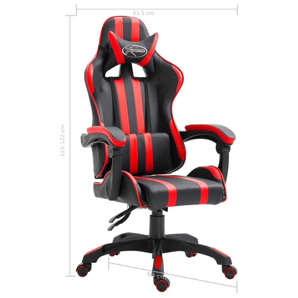 Silla de gaming de piel sintética roja con reposabrazos ajustable, reposacabezas y soporte lumbar, silla giratoria ergonómica para oficina, silla de ordenador