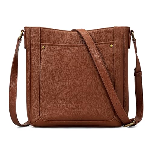 befen Bolso Bandolera de Cuero Genuino para Mujer, RFID Bolso Vintage de Hombro Ajustable para Compras, Viaje y Trabajo, Marrón