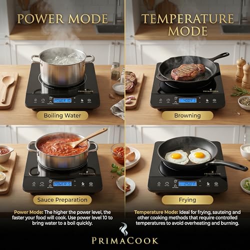 Image of 1800W Portable Induction Cooktop Burner - 20 Temperature Settings, 18 Power Levels, 10-Hour Timer - Countertop Electric Hot Plate for RV, Canning, Dorm, Kitchen - Child Safety Lock (Black)
