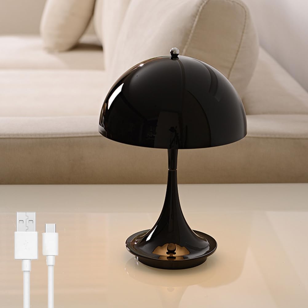 AoLa Lampada a fungo Lampada da tavolo a fungo LED nera senza fili Lampada da tavolo dimmerabile con tocco della batteria Lampada a fungo ricaricabile tramite USB Lampada da comodino senza cavo