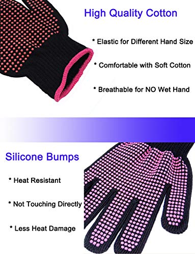 Image of AFT90 Heat Resistant Glove for Hair Styling, Curling Iron, Flat Iron and Curling Wand, Pink Edge, Silicone Bump, 1 Piece