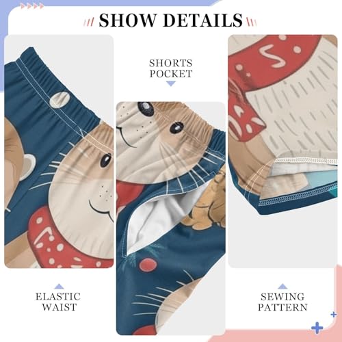 ZZXXB Christmas Otter Pine Branches Boys Long Pants Soft Trousers Elastic Waist Kids Lounge Bottoms with Pockets S-XL4