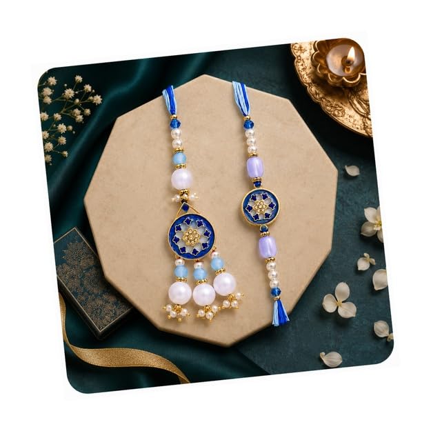Image of TIED RIBBONS Rakhi for Brother and Bhabhi - Designer Lumba Rakhi Set with Roli Tikka for Bhaiya Bhabhi for Rakshabandhan
