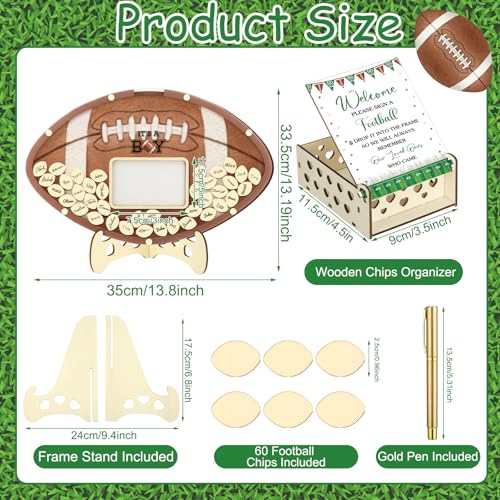 Image of Wenqik 63 Pcs Football Touch Down Baby Shower Guest Book Alternatives Set Baby Shower Decorations with Photo Frame Sonogram Frame Keepsake 60 Wood Slices Guest Book for Birthday