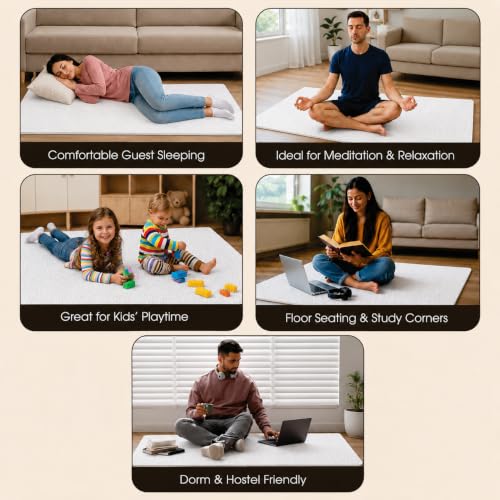 Image of Portable Foam Mattress for Floor Sleeping | 12 mm High-Density White Foam Sheet | Lightweight Roll-Up Travel Mattress for Home, Guest, Yoga, Camping, Hostel & Meditation