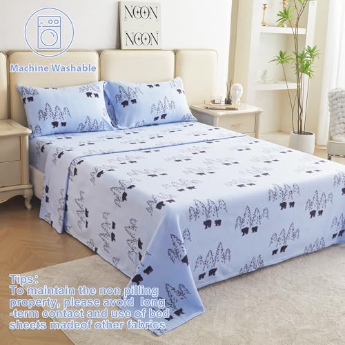 Image of Softan Fleece Sheets Full Size, Flannel Like Soft, Velvet Polar Microfleece Sheets for Winter, Blue Bear