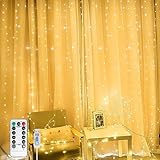 Carastek Cortina de Luces, 3x3m 300 LED USB Cadena con 8 Modos de Luz, para Navidad/Bodas/Fiestas/Ventanasy Dormitorio, Blanco Cálido