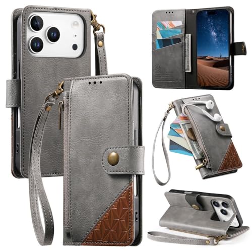 Étui pour iPhone 12 Pro Max gris avec fermeture éclair et rabat magnétique